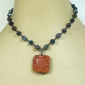 Jasper Carved Pendant and Beads Necklace Handmade